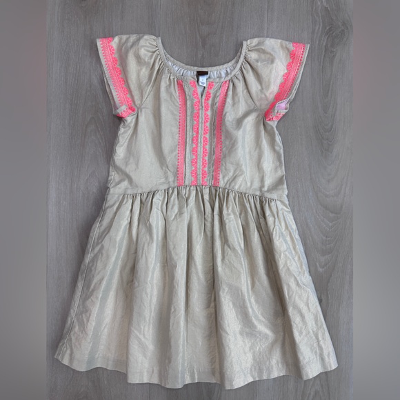 Tea Collection Other - Tea Collection Gold Shimmer Embroidered Girl's Dress, Size 7